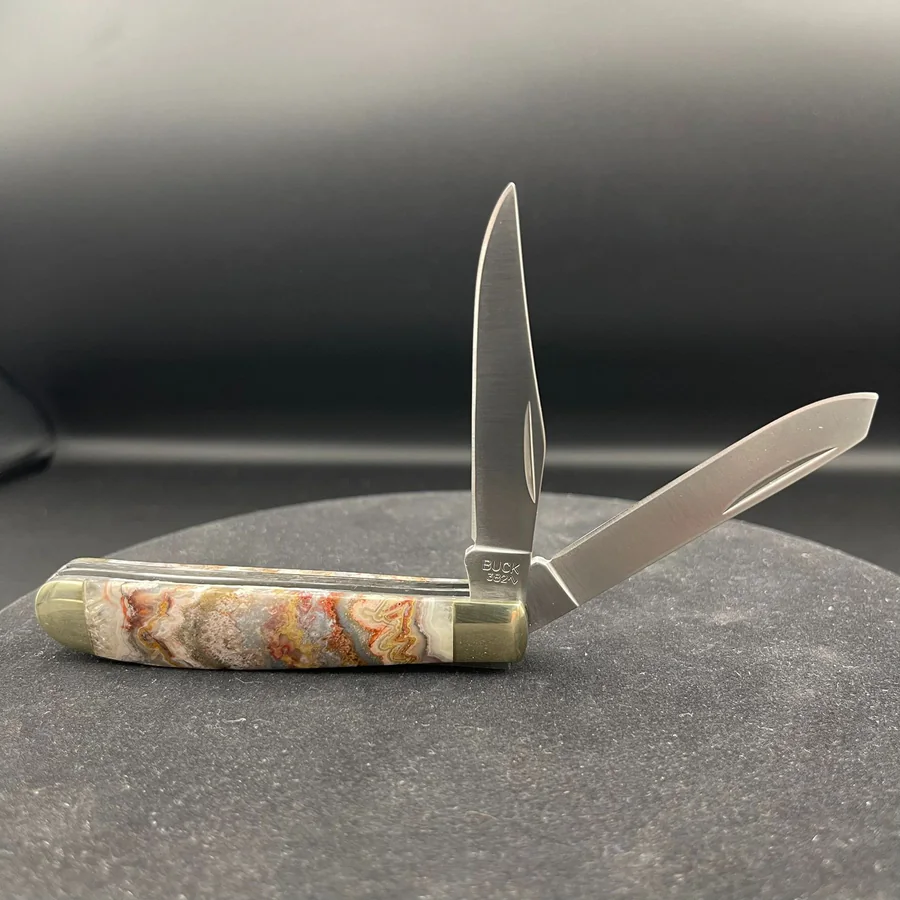 Rough Cut Lapidary folding knife, open view